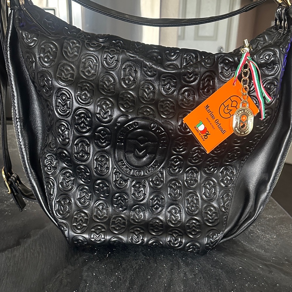 Marino Orlandi Black Leather Shoulder/Sling/Backpack Bag NWT